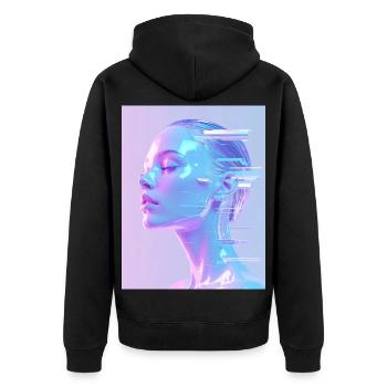 Holographic Glitch Portrait - Unisex Premium Organic Zip Hoodie - black - Back - Nico (187cm)