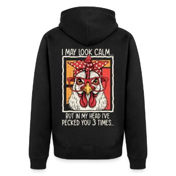 Chicken with glasses saying design - Unisex Premium Organic Zip Hoodie - black - Back - Nico (187cm)