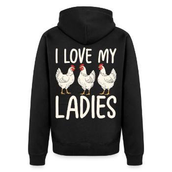 Ich liebe meine Hühner Damen - Unisex Premium Bio Zip Hoodie - Schwarz - Hinten - Nico (187cm)