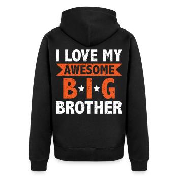 Ich liebe meinen großen Bruder - Unisex Premium Bio Zip Hoodie - Schwarz - Hinten - Nico (187cm)