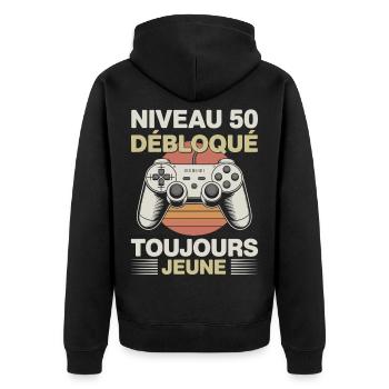 Niveau 50 débloqué toujours jeune Cadeau gamer - Veste à capuche bio Premium Unisexe - noir - Dos - Nico (187cm)