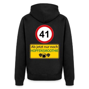 41 Ab jetzt nur noch Hopfensmoothie - Unisex Premium Bio Zip Hoodie - Schwarz - Hinten - Nico (187cm)
