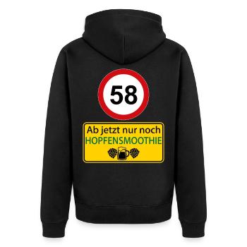 58 Ab jetzt nur noch Hopfensmoothie - Unisex Premium Bio Zip Hoodie - Schwarz - Hinten - Nico (187cm)