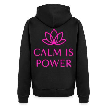 Calm Is Power Achtsamkeits-T-Shirt - Unisex Premium Bio Zip Hoodie - Schwarz - Hinten - Nico (187cm)