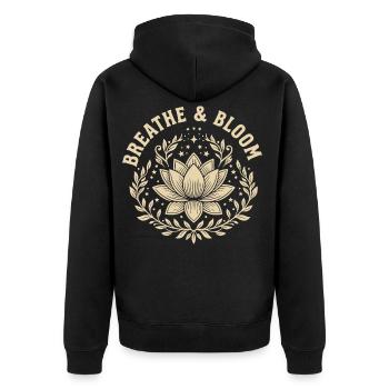 Blühen und Wachsen Lotusblume Botanisches Design - Unisex Premium Bio Zip Hoodie - Schwarz - Hinten - Nico (187cm)