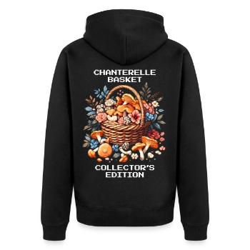 Pfifferlingskorb | Sammleredition Forager - Unisex Premium Bio Zip Hoodie - Schwarz - Hinten - Nico (187cm)