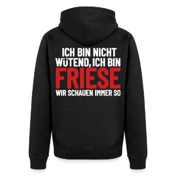 Ich bin nicht wütend - ich bin Friese - Unisex Premium Bio Zip Hoodie - Schwarz - Hinten - Nico (187cm)