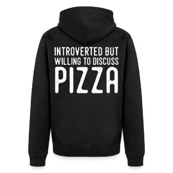 Introvertiert, aber Pizza-Fan - Unisex Premium Bio Zip Hoodie - Schwarz - Hinten - Nico (187cm)