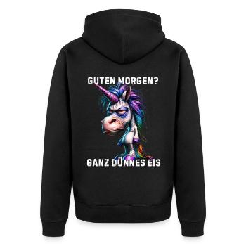 Guten Morgen Ganz Dünnes Eis Unicorn  - Unisex Premium Organic Zip Hoodie - black - Back - Nico (187cm)