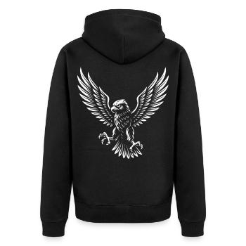 Majestätischer Falke Schwebendes Design - Unisex Premium Bio Zip Hoodie - Schwarz - Hinten - Nico (187cm)