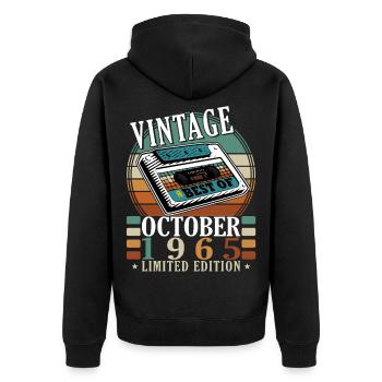 Octobre 1965 Cadeau 1965 Anniversaire Octobre 1965 - Veste à capuche bio Premium Unisexe - noir - Dos - Nico (187cm)