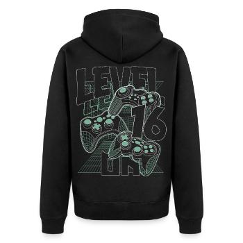 Level Up Retro Controller Graphic 16th Birthday - Unisex Premium Organic Zip Hoodie - black - Back - Nico (187cm)