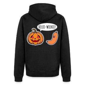 Hello Weenie! Creepy Halloween Kürbis & Würstchen - Unisex Premium Bio Zip Hoodie - Schwarz - Hinten - Nico (187cm)