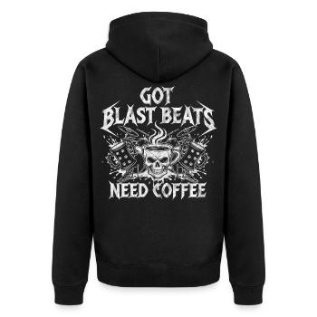 Coffee meets blast beats - Unisex Premium Organic Zip Hoodie - black - Back - Nico (187cm)