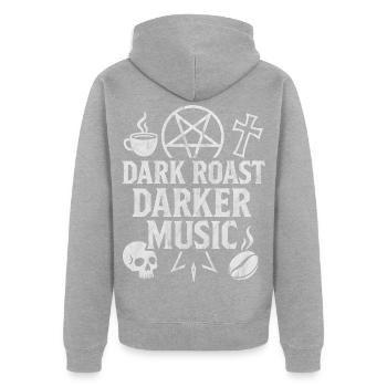 Dark Roast Kaffee Musik dunkel schwarz - Unisex Premium Bio Zip Hoodie - Grau meliert - Hinten - Nico (187cm)