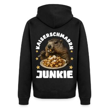 Kaiserschmarrn Murmeltier - Unisex Premium Bio Zip Hoodie - Schwarz - Hinten - Nico (187cm)