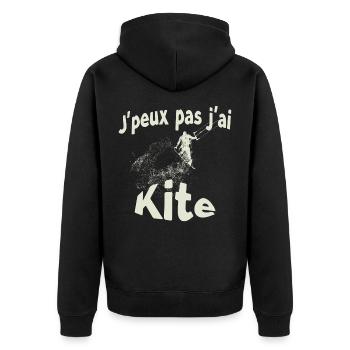 Ich kann nicht kiten - Unisex Premium Bio Zip Hoodie - Schwarz - Hinten - Nico (187cm)