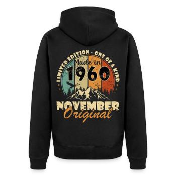 Novembre 1960 Anniversaire Novembre 1960 - Veste à capuche bio Premium Unisexe - noir - Dos - Nico (187cm)