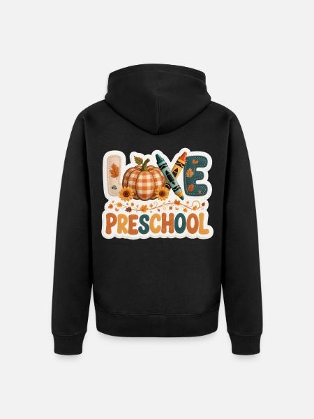 Love Preschool Thanksgiving Fall Leaves Teacher - Unisex Premium Bio Zip Hoodie - Schwarz