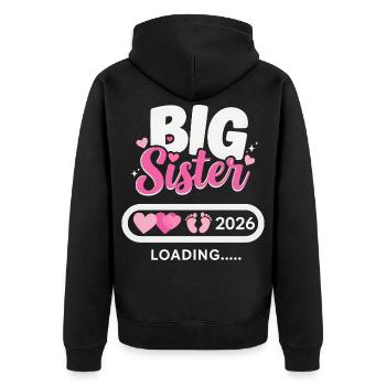 Grande soeur Chargement 2026 | Chemise d’annonce - Veste à capuche bio Premium Unisexe - noir - Dos - Nico (187cm)
