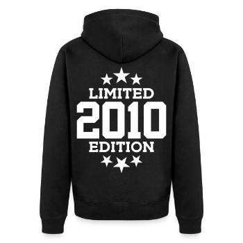 LIMITED EDITION 2010 16. GEBURTSTAG - Unisex Premium Bio Zip Hoodie - Schwarz - Hinten - Nico (187cm)