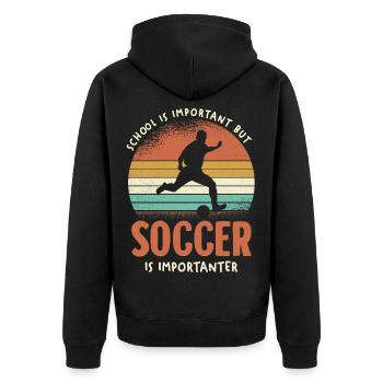 Soccer Ist Wichtiger Retro Sonnenuntergang - Unisex Premium Bio Zip Hoodie - Schwarz - Hinten - Nico (187cm)