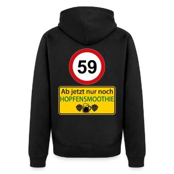 59 Ab jetzt nur noch Hopfensmoothie - Unisex Premium Bio Zip Hoodie - Schwarz - Hinten - Nico (187cm)