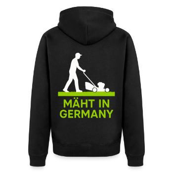 Mäht in Germany Rasenmäher  - Unisex Premium Bio Zip Hoodie - Schwarz - Hinten - Nico (187cm)