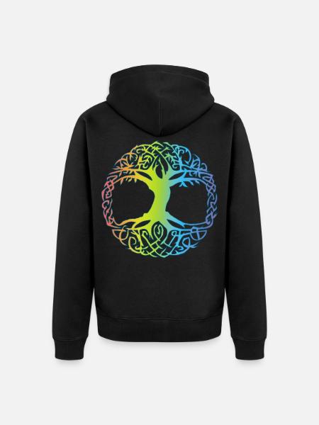 Mehrfarbiger keltischer Baum - Unisex Premium Bio Zip Hoodie - Schwarz