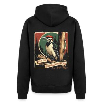 Elfenbein Specht Vogelbeobachter - Unisex Premium Bio Zip Hoodie - Schwarz - Hinten - Nico (187cm)