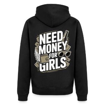Need Money for Girls – Party & Cash Humor - Unisex Premium Bio Zip Hoodie - Schwarz - Hinten - Nico (187cm)