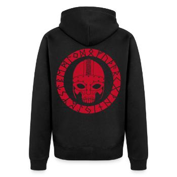 Red Skull and Viking Runes - Unisex Premium Organic Zip Hoodie - black - Back - Nico (187cm)