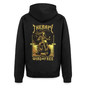 Therapie ist teuer Wind ist kostenlos Biker Schädel - Unisex Premium Bio Zip Hoodie - Schwarz - Hinten - Nico (187cm)