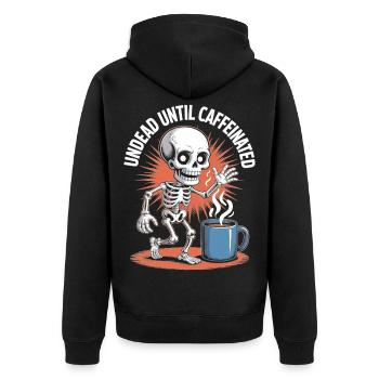 Undead Until Caffeinated Skeleton Coffee Run - Unisex Premium Organic Zip Hoodie - black - Back - Nico (187cm)