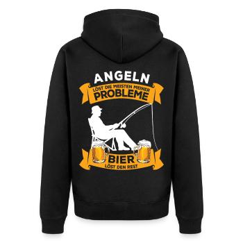 Fishing and Beer: Problem Solving, Angler Saying - Unisex Premium Organic Zip Hoodie - black - Back - Nico (187cm)