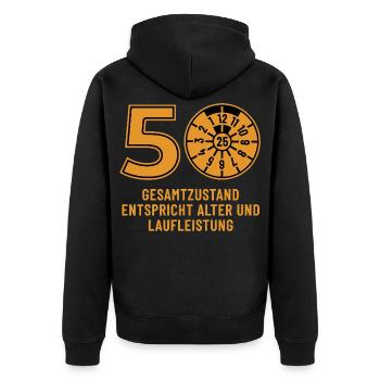 HU December 2025 - 50 Years - Birthday Gift - Unisex Premium Organic Zip Hoodie - black - Back - Nico (187cm)