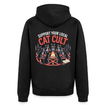 Soutenez votre culte de chat local - T-Shirt Chat Drôle - Veste à capuche bio Premium Unisexe - noir - Dos - Nico (187cm)