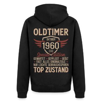 65. Geburtstag Geschenk Oldtimer Oktober 1960 - Unisex Premium Bio Zip Hoodie - Schwarz - Hinten - Nico (187cm)