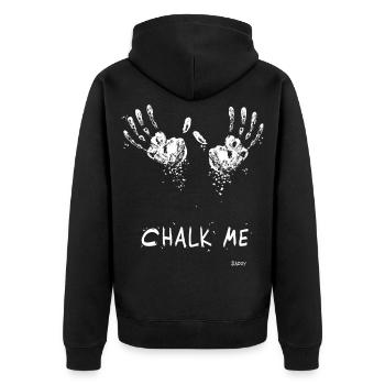 Handabdruck Chalk Me Daddy - Boulder/ Kletter soft - Unisex Premium Bio Zip Hoodie - Schwarz - Hinten - Nico (187cm)