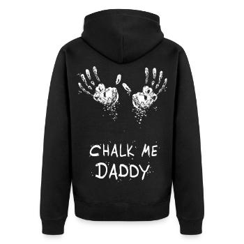 Handabdruck Chalk Me Daddy - Boulder/ Kletter Pun - Unisex Premium Bio Zip Hoodie - Schwarz - Hinten - Nico (187cm)