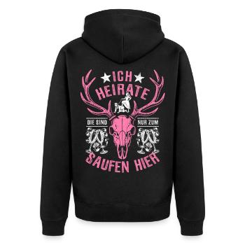 JGA Junggesellinnen Abschied - Ich heirate - Unisex Premium Bio Zip Hoodie - Schwarz - Hinten - Nico (187cm)