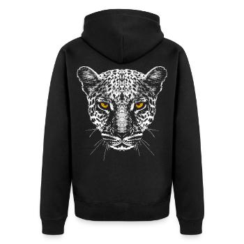Leopard / Kopf / Augen - Unisex Premium Bio Zip Hoodie - Schwarz - Hinten - Nico (187cm)
