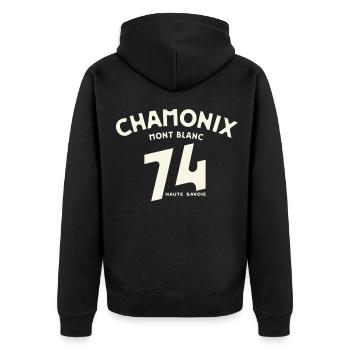 Logo Vintage Chamonix 14 Haute Savoie - Unisex Premium Bio Zip Hoodie - Schwarz - Hinten - Nico (187cm)