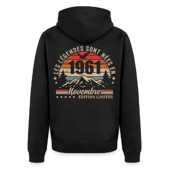 Genial seit November 1961 | November 1961 - Unisex Premium Bio Zip Hoodie - Schwarz - Hinten - Nico (187cm)