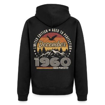 Décembre 1960 Édition Originale Cadeau décembre  - Veste à capuche bio Premium Unisexe - noir - Dos - Nico (187cm)