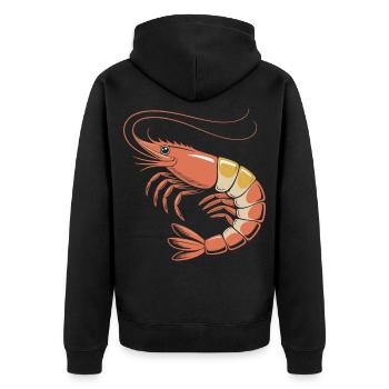 Retro Garnelen-Illustration in Orange - Unisex Premium Bio Zip Hoodie - Schwarz - Hinten - Nico (187cm)