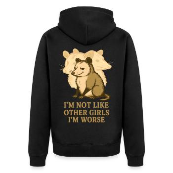 Pas comme les autres filles Je suis pire Humour Possum - Veste à capuche bio Premium Unisexe - noir - Dos - Nico (187cm)