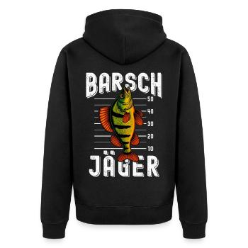 Barsch Jäger Barschangler Barsch Flussbarsch Angel - Unisex Premium Bio Zip Hoodie - Schwarz - Hinten - Nico (187cm)