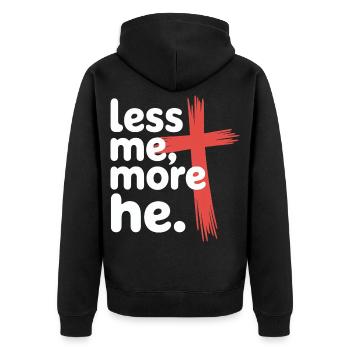 Less Me More He Christian Faith - Unisex Premium Organic Zip Hoodie - black - Back - Nico (187cm)