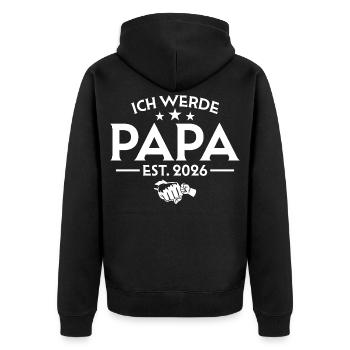 Ich werde Papa 2026 - Schwangerschaftsankündigung - Unisex Premium Bio Zip Hoodie - Schwarz - Hinten - Nico (187cm)